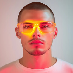 Portrait of a Man Wearing Neon Yellow Glasses, Close-Up Shot