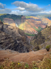 Scenic view of Waimea Canyon on the Hawaiian island of Kauai, USA seen from Puu Ka Pele Lookout