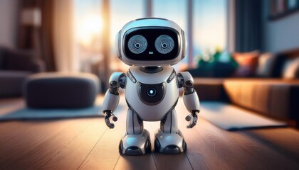 Fototapeta premium Humanoid Robot Companion in Modern Living Room