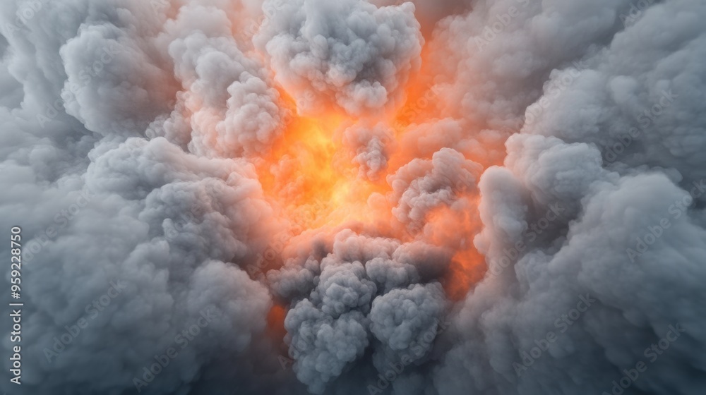 Sticker A close up of a cloud with orange flames coming out, AI