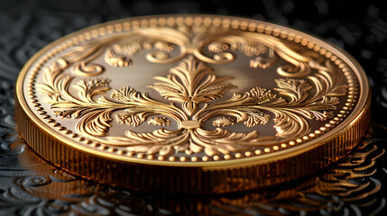 Golden Coin With Intricate Floral Design - Realistic Image