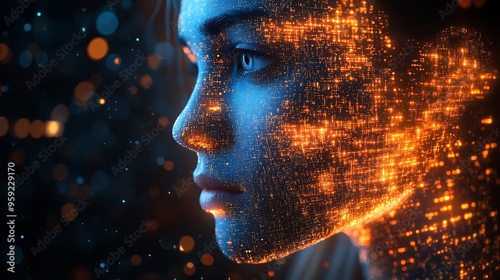 Wall mural a blue digital hacker with glowing binary code, ai in cybersecurity systems, threat detection algori