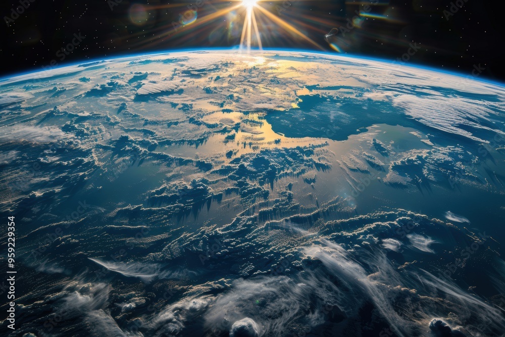 Poster a view of the earth from space with clouds breathtaking view of Earth's continents from space