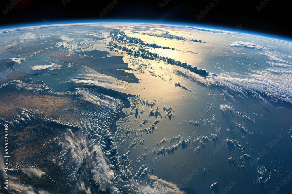 Poster a view of the earth from space with clouds breathtaking view of Earth's continents from space