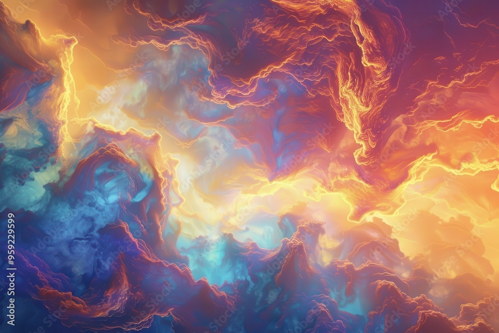 Poster a planet in the sky with clouds colorful clouds of venus' thick atmosphere