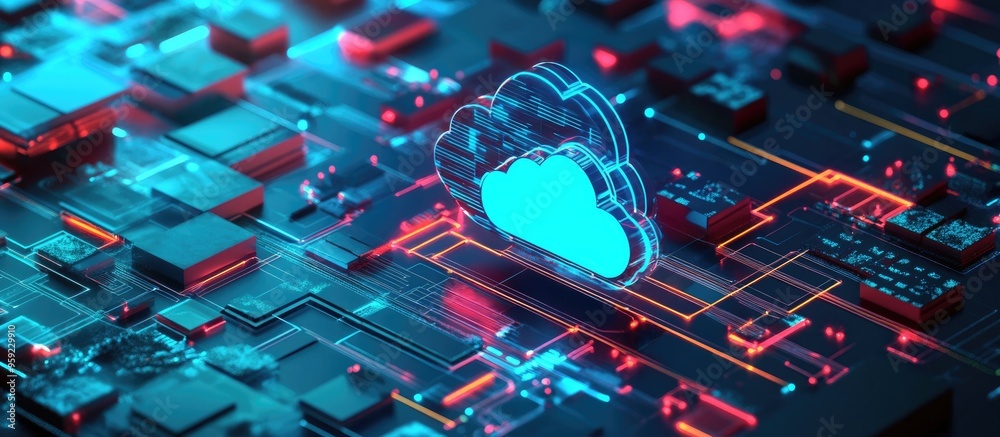 Poster cloud computing network integrating all devices in a flat design