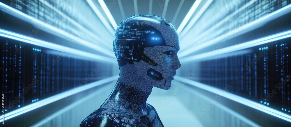 Aufkleber futuristic smart technology utilizes ai to process commands and generate responses transforming comm
