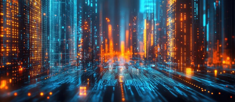 Digital Network Technology in Urban Environments Featuring Communication and Big Data Concepts 3D Illustration Background