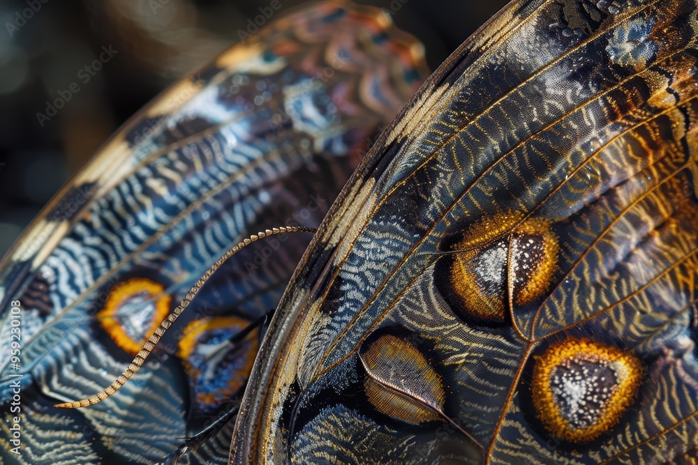 Aufkleber a close up of a colorful fabric with a pattern delicate patterns on the surface of a moth's wing