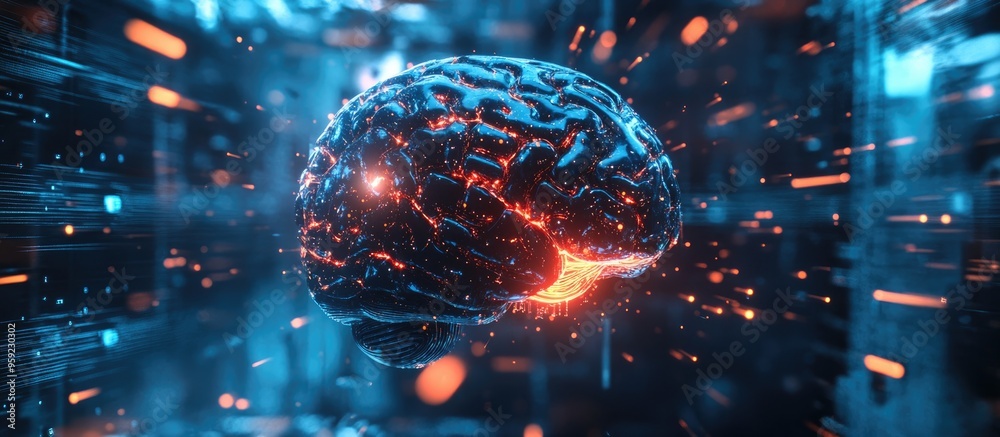 Poster abstract concept of an ai brain illustrating the functionality of artificial intelligence and its fu