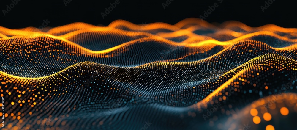 Poster 3d rendering of technological structure lines against a black background showcasing a digital comput