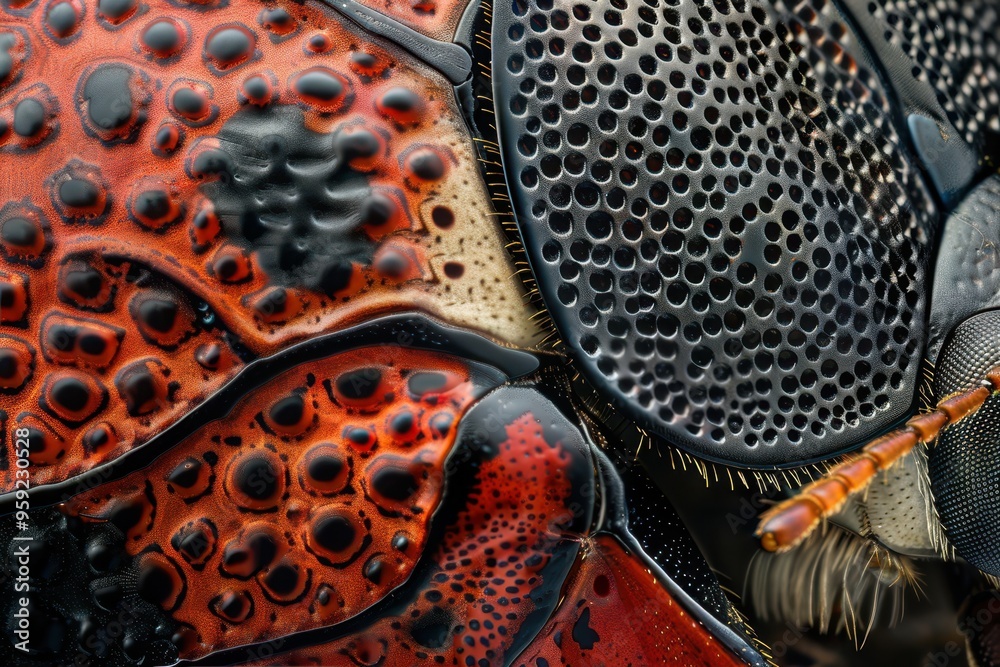 Leinwandbilder a close up of a colorful bug with water droplets intricate details of a ladybug's shell