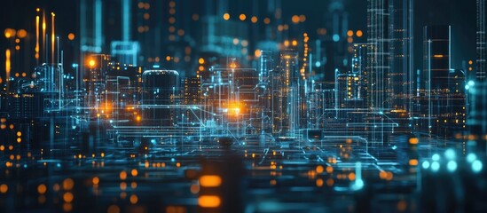 Industrial technology concept showcasing communication networks in the context of factory automation and Industry 4 0 advancements