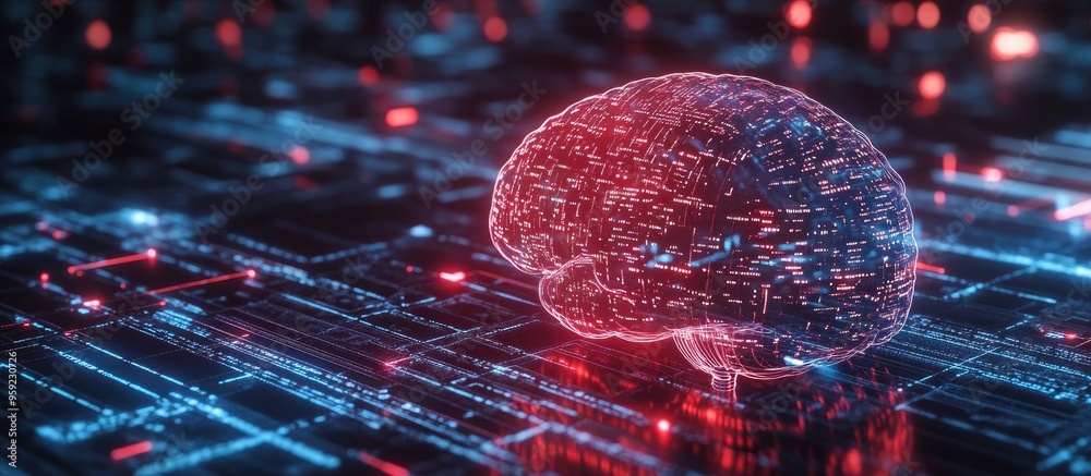 Aufkleber 3d illustration of artificial intelligence showcasing a digital mind and computer brain with program