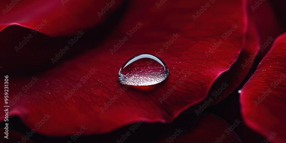 Sticker Water Drop on Red Rose Petal Macro Photography