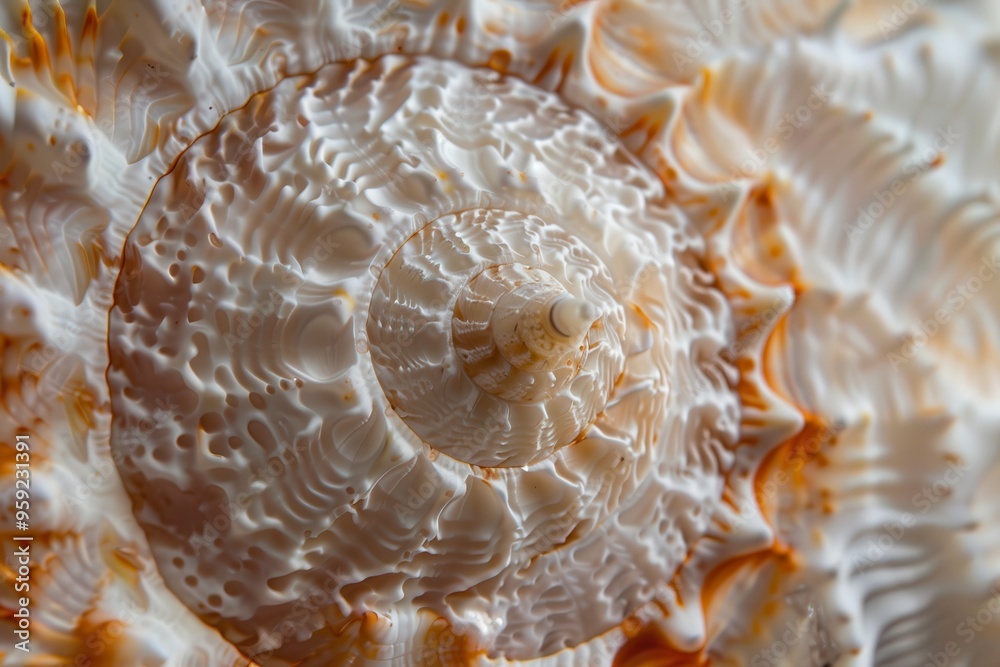 Poster a close up of a shell with a spiral design texture of a seashell captured in macro