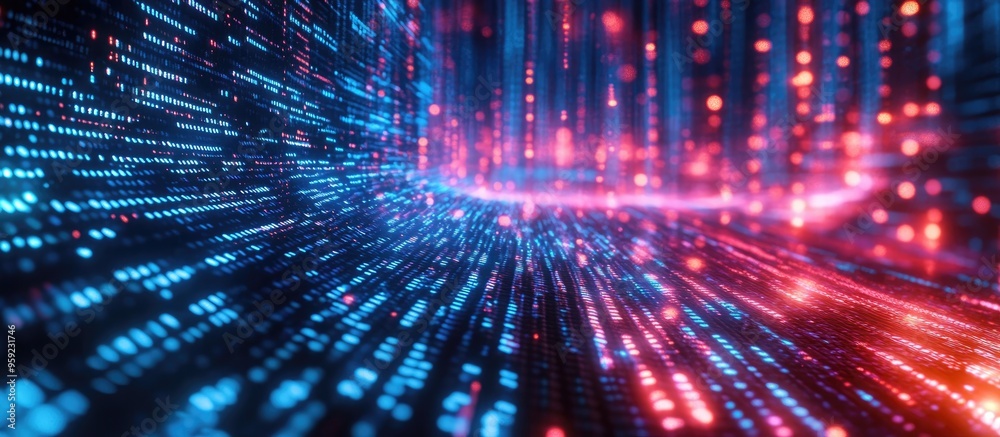 Aufkleber binary code flows through a network creating an abstract futuristic cyberspace the backdrop represen