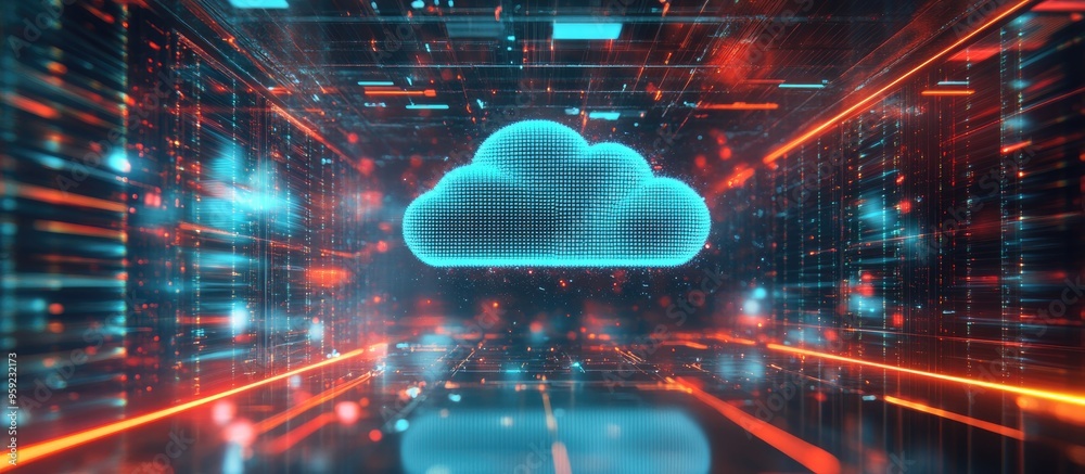 Poster cloud storage concept emphasizing digital communication and internet connectivity within data inform