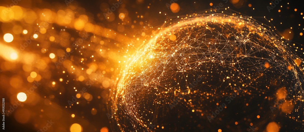 Poster abstract globe featuring a network of particles and a plexus structure illuminated by glowing elemen