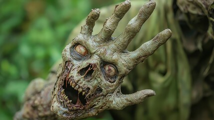 Close up of a Zombie Hand Reaching Out from the Forest