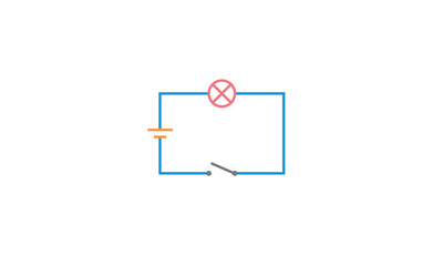 Simple electric circuit diagram icon vector. Battery, wire, light bulb and switch.