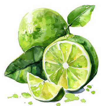 watercolor limes with green leaves clip art preview