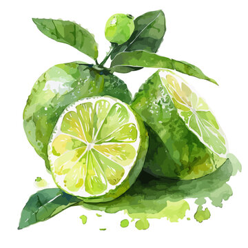 watercolor green limes with leaves clip art preview