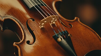Fototapeta premium Closeup of Violin Strings and Soundhole