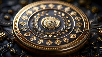 Gold and Black Ornate Circular Design Illustration