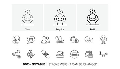 Mattress, Face attention and Users line icons. Pack of Fishing reel, Helping hand, Balance icon. Survey, Usd coins, Bio shopping pictogram. Gift dream, Full rotation, Difficult stress. Vector