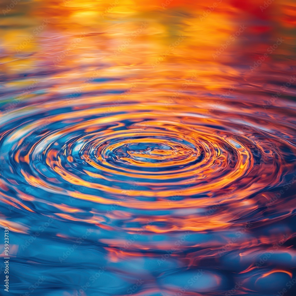 Poster abstract water ripples with sunset reflection