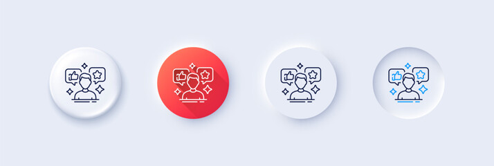 Social media line icon. Neumorphic, Red gradient, 3d pin buttons. Influence sign. Media specialist symbol. Line icons. Neumorphic buttons with outline signs. Vector