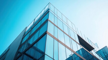 Obraz premium Sleek and Geometric Architectural Facade of a Modern Corporate High Rise Building