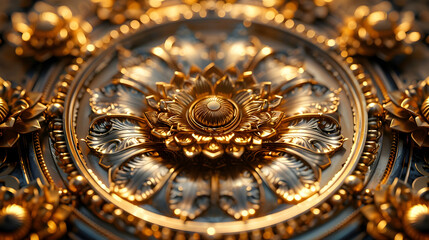 Obraz premium Golden Floral Ornament 3D Illustration