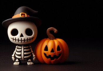 Cute 3D Skeleton and Jack-o'-Lantern: A Spooky Halloween Duo