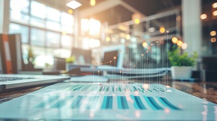 A Bar Graph Superimposed Over a Blurred Office Setting, Showing Growth