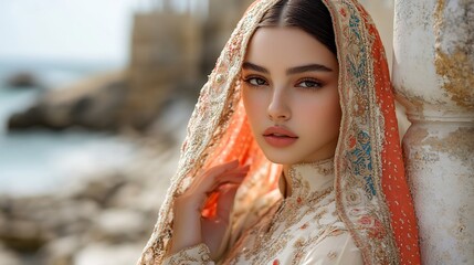 Modest fashion shoot elegant culturally inspired outfits highlighting both style and tradition in a contemporary setting