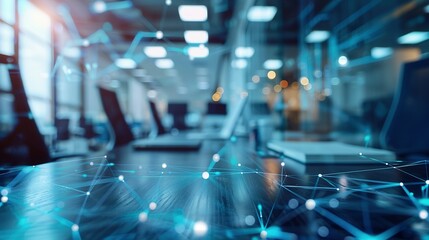 Abstract Network Pattern Over a Blurred Office Desk