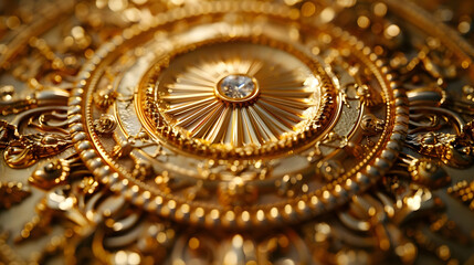 Fototapeta premium Golden Ornate Detail with Diamond Center - 3D Illustration