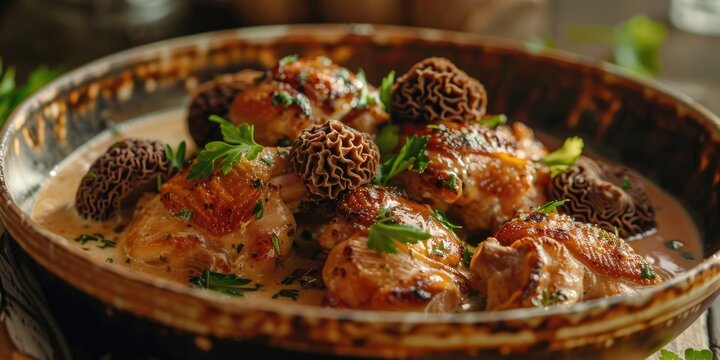 French dish called Chicken with Morels and Cream