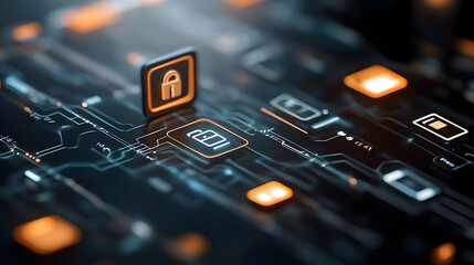 Digital marketplace with floating product icons