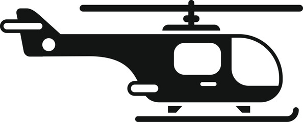 Simple black icon of a helicopter flying in the sky with skids instead of wheels