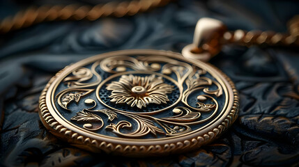 Obraz premium Ornate Gold Pendant with Intricate Floral Design - Closeup Photo