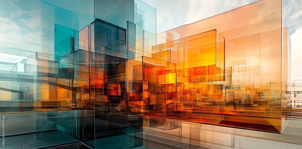 Poster abstract architecture with glass and sky.
