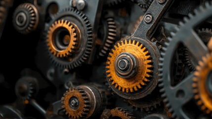 Closeup of Rusty Gears and Cogs in a Complex Mechanism