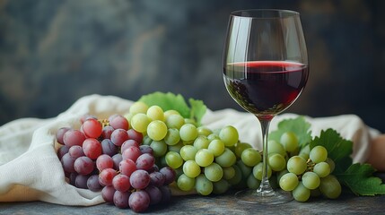 glass of red wine and grapes