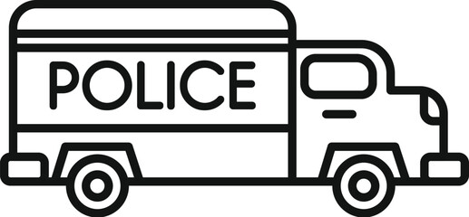 Simple line art icon of a police truck ensuring public order and responding to emergencies