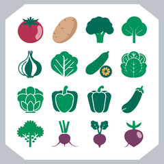 Set of vegetables black silhouette Carrot, potato, tomato, cucumber, onion, garlic, cauliflower, bell pepper, cabbage vector icon in white background.