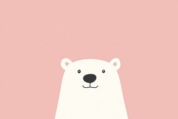 Fototapeta premium Minimalist polar bear cartoon on pastel pink background