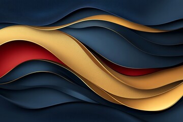 Abstract background with gold, red and blue waves.